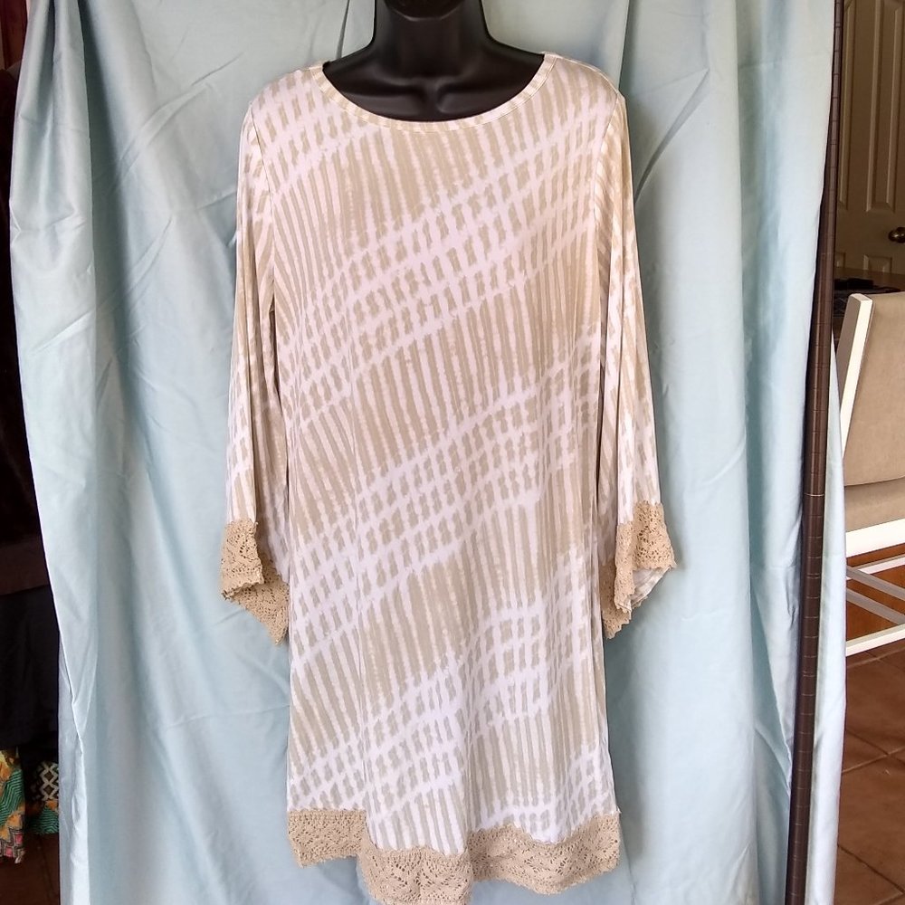 NWT Michael Kors Large Chino Print Tan and White Polyester Dress